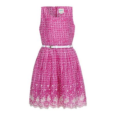 Pink Floral Print Lace Hem Dress